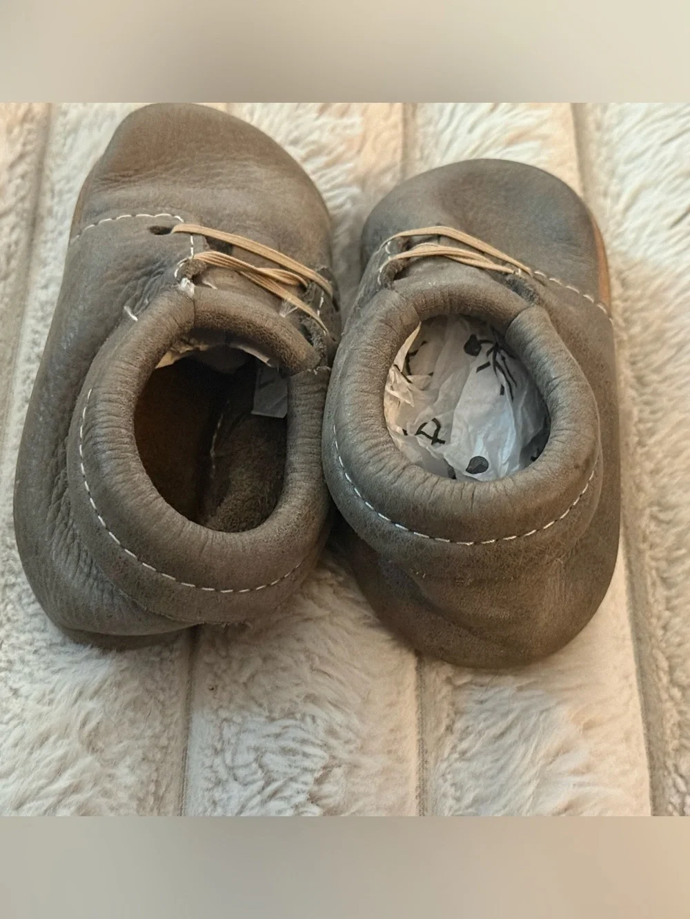 Freshly Picked Oxford Baby Leather Moccasins in Taupe Brown